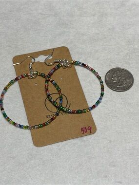 Multicolor Seed Bead Hoop Earrings